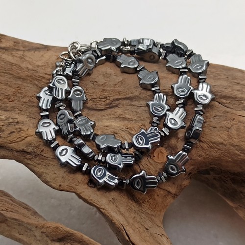 Przejdź do produktu Naszyjnik Hamsa, męski/damski, krótki, czarny, czoker, hematyt, hamsa, ręka fatimy