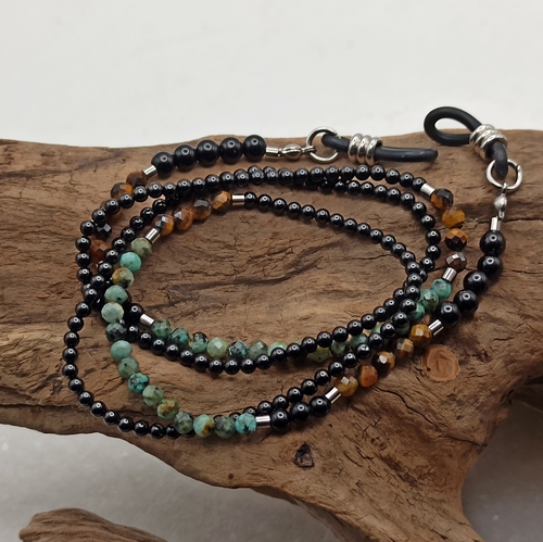 Przejdź do produktu Łańcuszek do okularów męski/damski, czarne onyksy, turkus, tygrysie oko, stal szlachetna