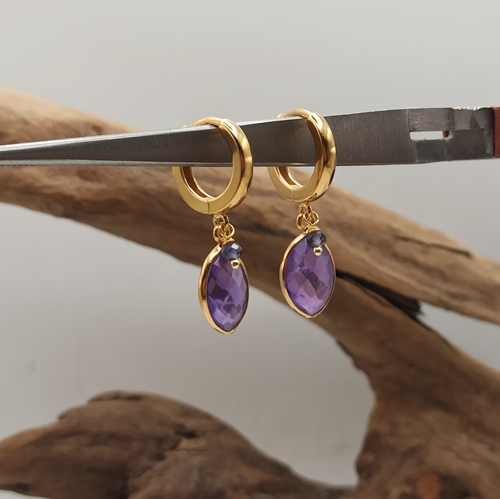 Przejdź do produktu Kolczyki Violet Harmony, złocone, wiszące, ametyst , tanzanit
